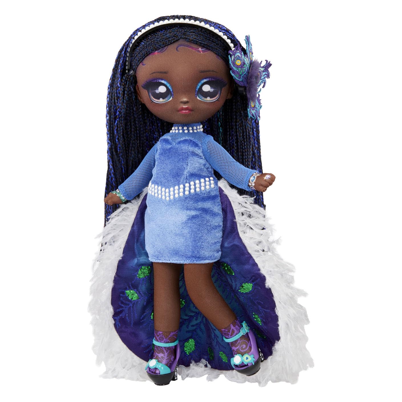 Na Na Na Surprise Teens 11" Fashion Doll Queenie Plume, Soft, Poseable, Black Hair, Peacock-Inspired Outfit & Accessories, Gift for Kids, Toy for Girls & Boys Ages 5 6 7 8+ Years - Image 4